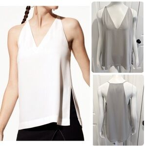 Aritzia Babaton Morris Blouse V-Neck Sleeveless Racerback Tank Grey Taupe Medium